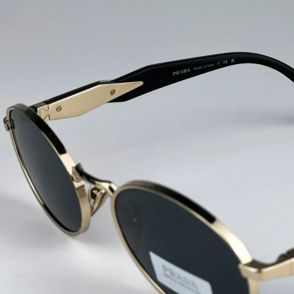 NEW Prada PR65ZS ZVN09T Pale Gold Dark Grey Oval Metal Unisex Sunglasses